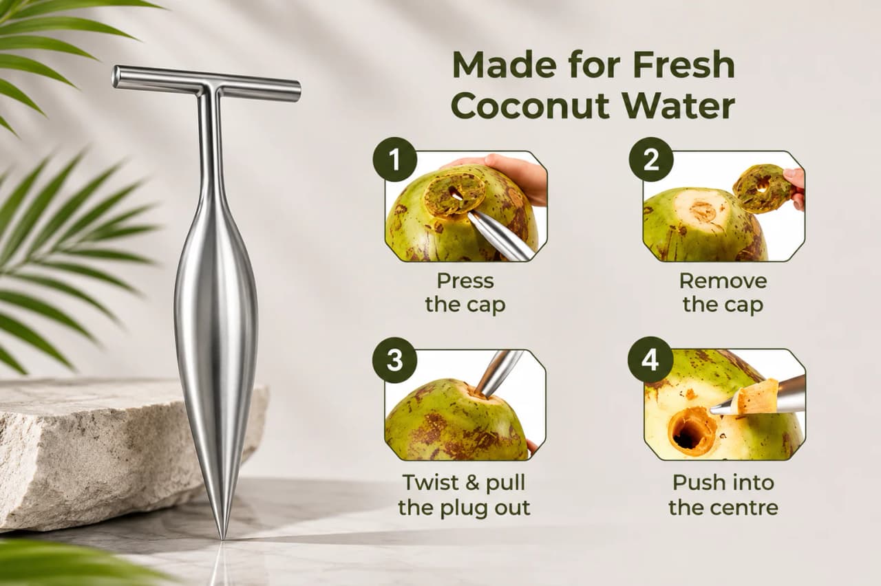 Stainless Steel Coconut Opener Tool – Coconut Driller Knife for Easy Coconut Water Opening (Pack of 1) detail 4