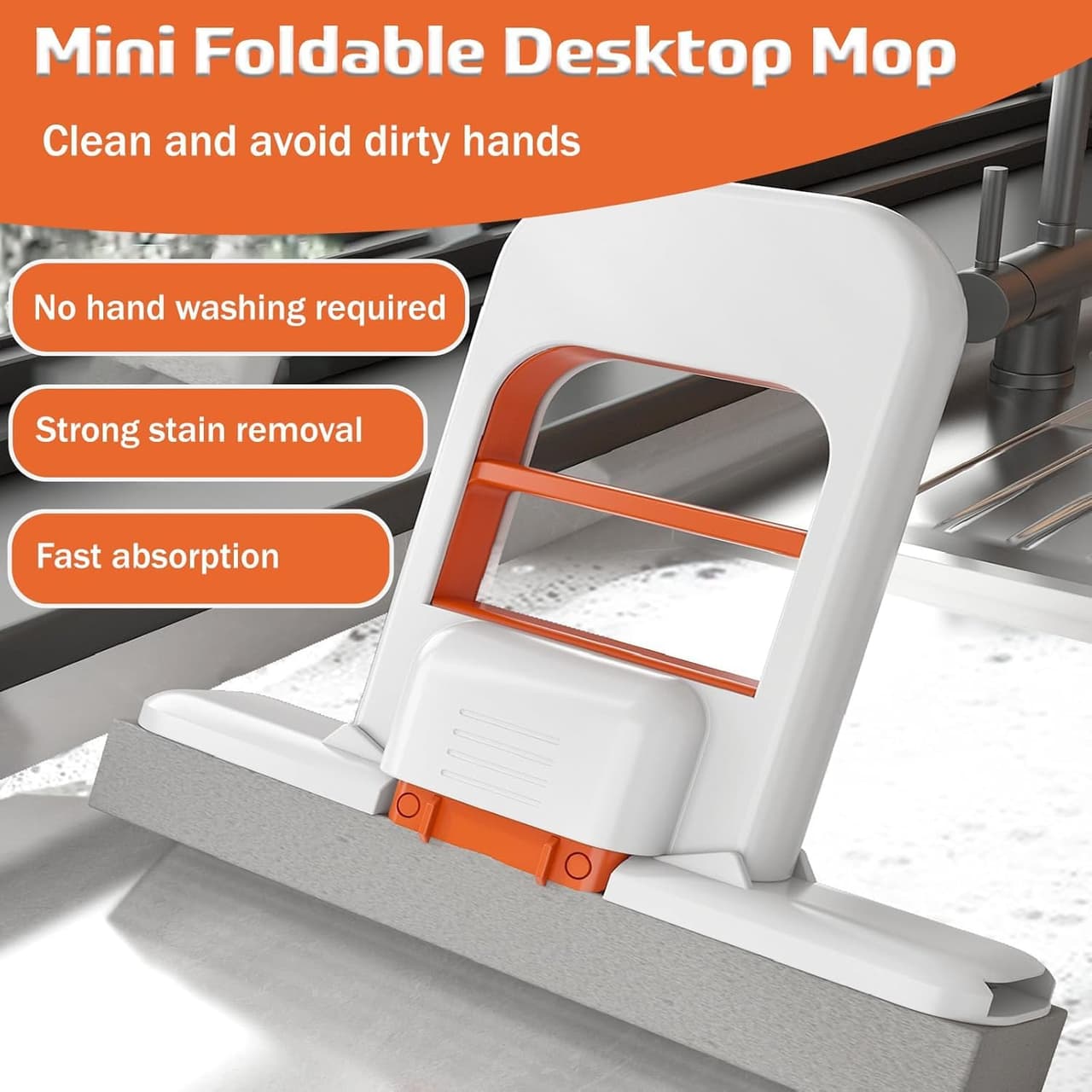 Mini Foldable Desktop Mop – Self‑Squeeze Sponge Mop for Wet & Dry Use – Portable Cleaning Tool for Small Spaces – Kitchen, Bathroom, Glass, Living Room detail 1