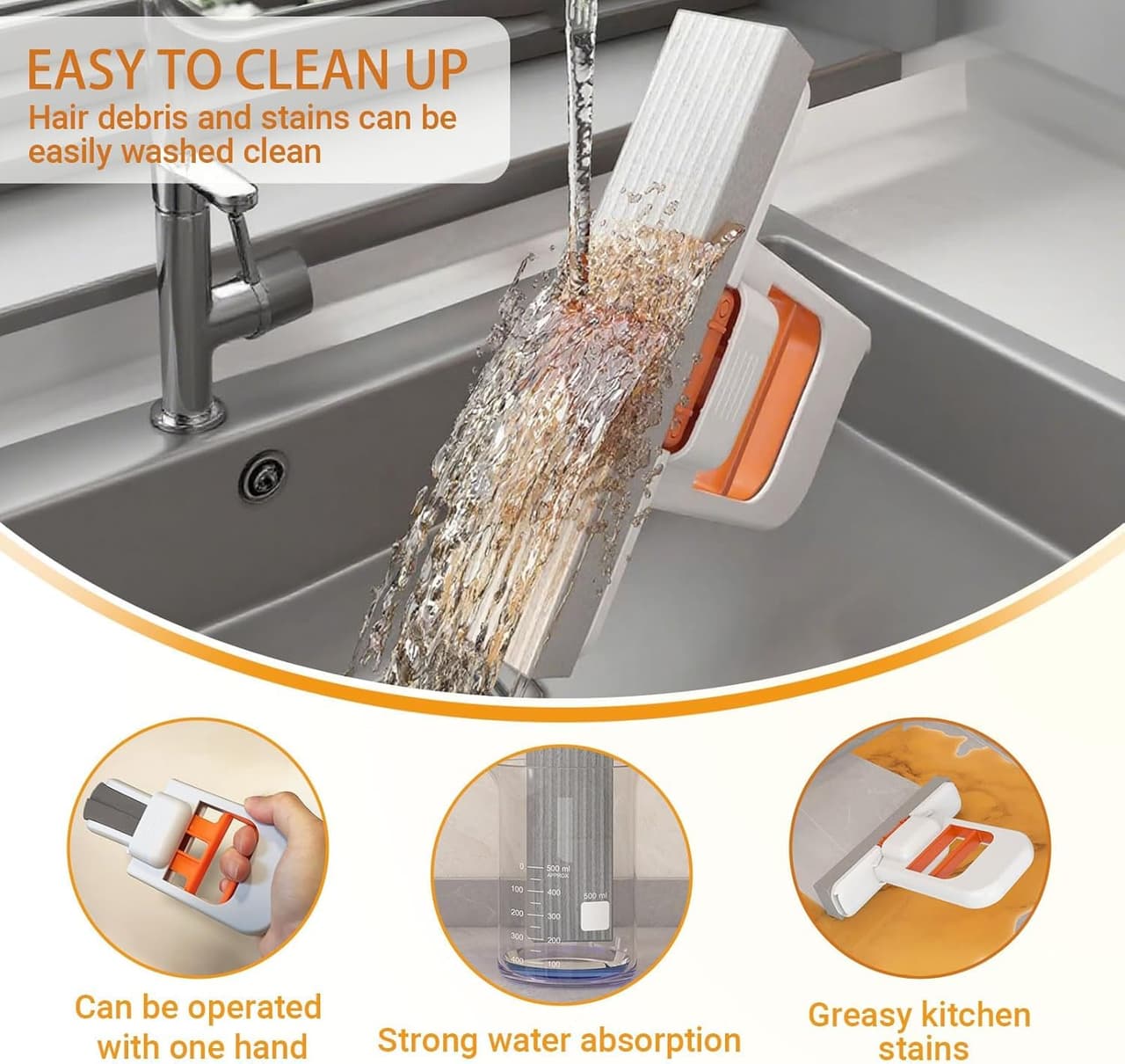 Mini Foldable Desktop Mop – Self‑Squeeze Sponge Mop for Wet & Dry Use – Portable Cleaning Tool for Small Spaces – Kitchen, Bathroom, Glass, Living Room detail 3
