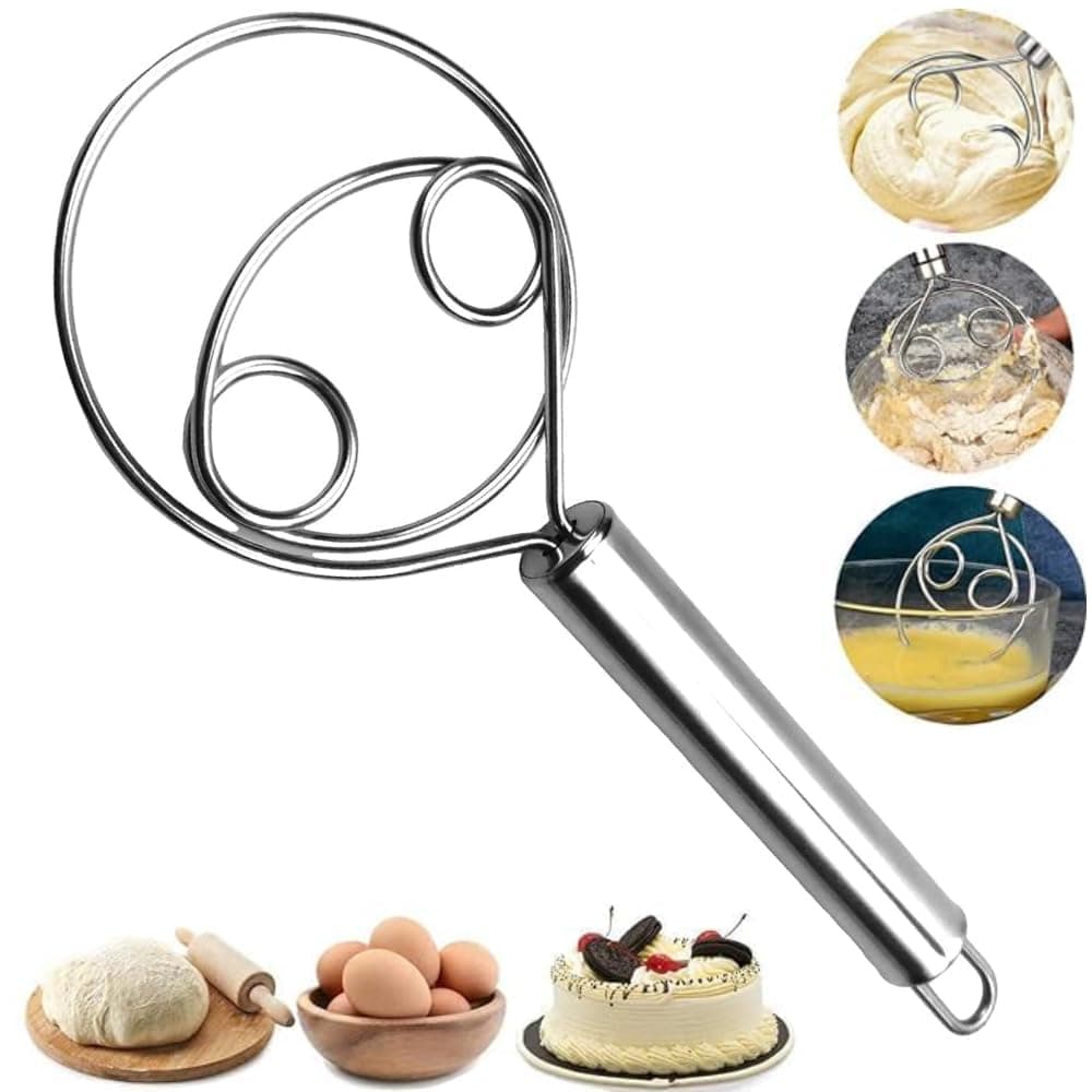 Stainless Steel Dough Mixer Whisk – Manual Dough Blender & Egg Beater for Bread, Cake & Baking | Durable Kitchen Baking Tool