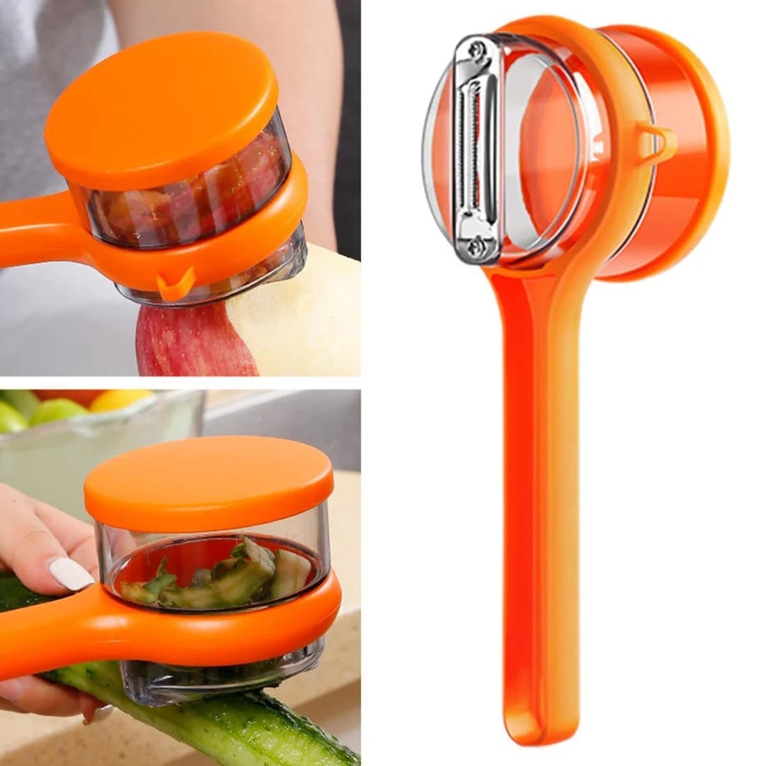Vegetable & Fruit Peeler with Storage Container – Multi-Purpose Kitchen Peeler for Potato, Carrot, Apple & Cucumber | Peel Collector Kitchen Tool