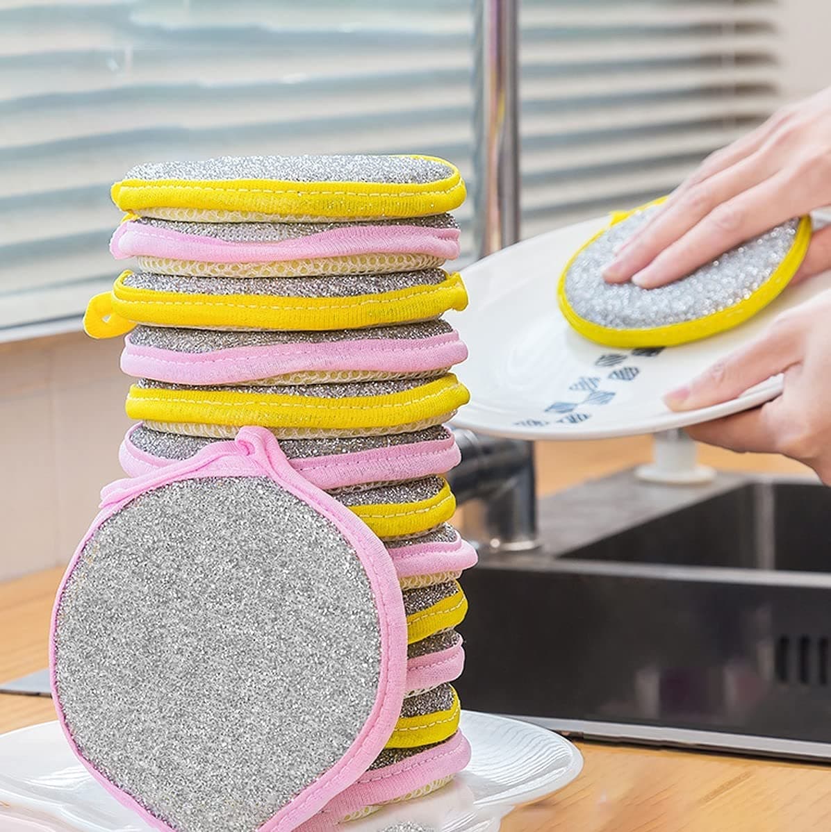Double-Sided Kitchen Dish Sponges – Non-Scratch Scrubber for Dishes, Pots & Non-Stick Cookware (Pack of 5)