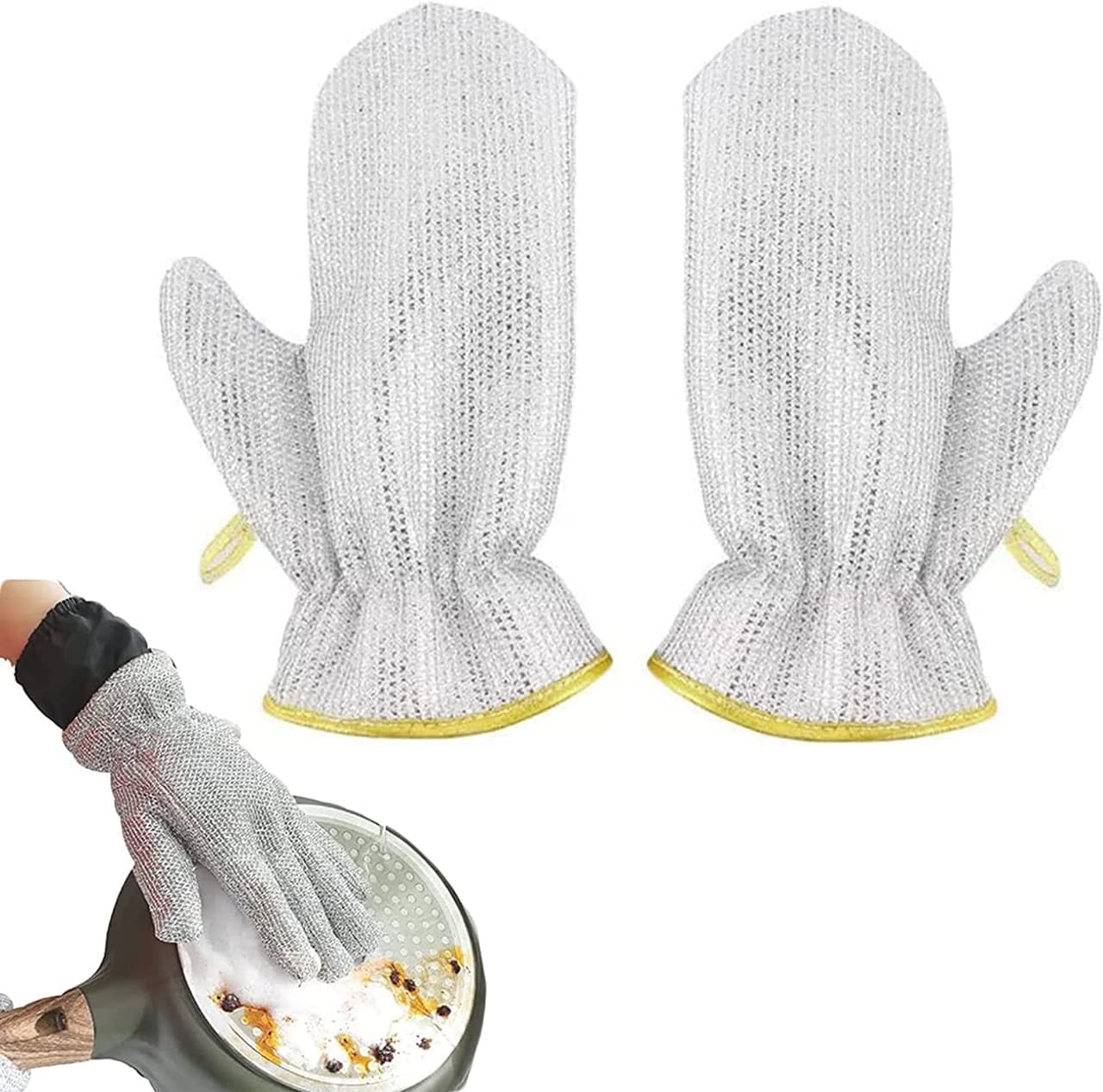 Wire Dishwashing Gloves – Multipurpose Steel Washing Rags, Heat Resistant Non-Scratch Cleaning Gloves for Pots, Pans & Kitchen Sink (1 Pair)