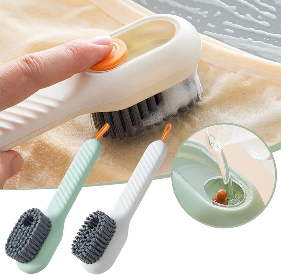 Multipurpose Cleaning Brush with Built-In Liquid Soap Dispenser – Durable Kitchen Scrubber for Dishes, Sink & Household Cleaning (Random Color, Pack of 1)