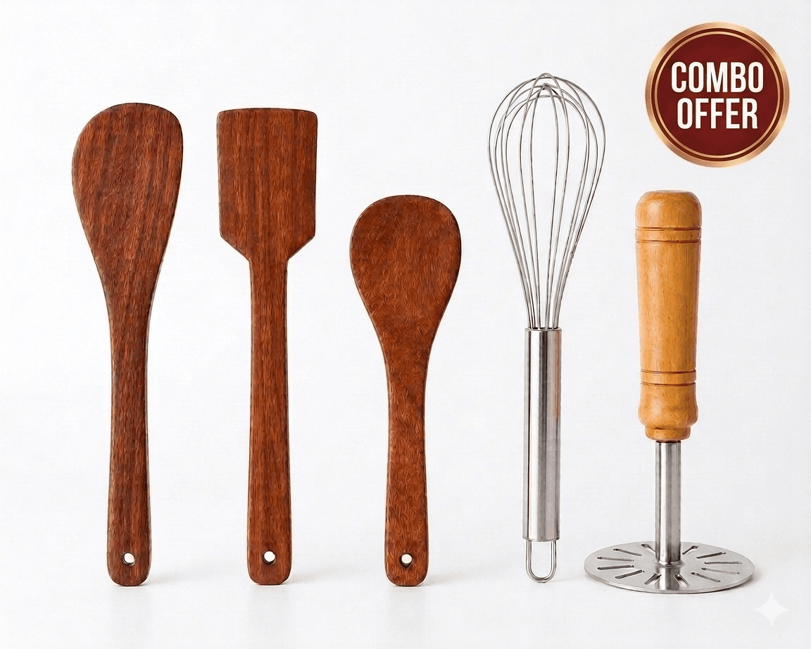 3-in-1 Kitchen Essential Combo – 3-Piece Wooden Ladle Set, Balloon Whisk & Potato Masher
