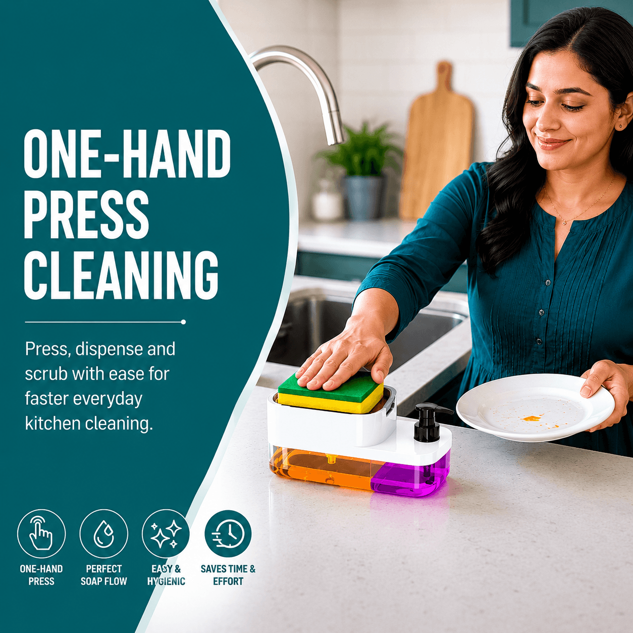 3-in-1 Kitchen Soap Dispenser with Sponge Holder & Liquid Dish Wash Pump – Kitchen Sink Organizer (Multicolor) detail 1