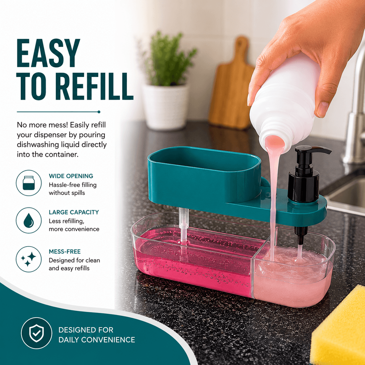 3-in-1 Kitchen Soap Dispenser with Sponge Holder & Liquid Dish Wash Pump – Kitchen Sink Organizer (Multicolor) detail 2